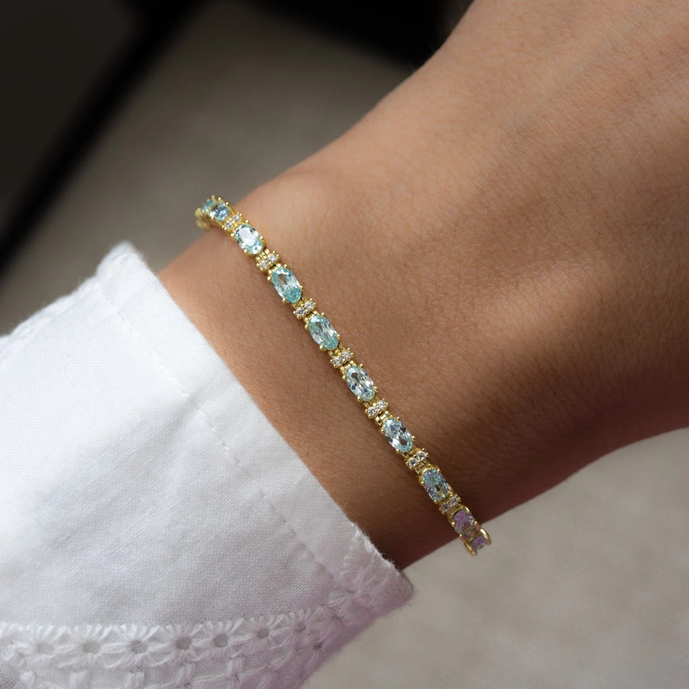 Aquamarine and CZ Bracelet, Tennis Bracelet, March Birthstone, Aquamarine Bracelet, Aquamarine Jewelry