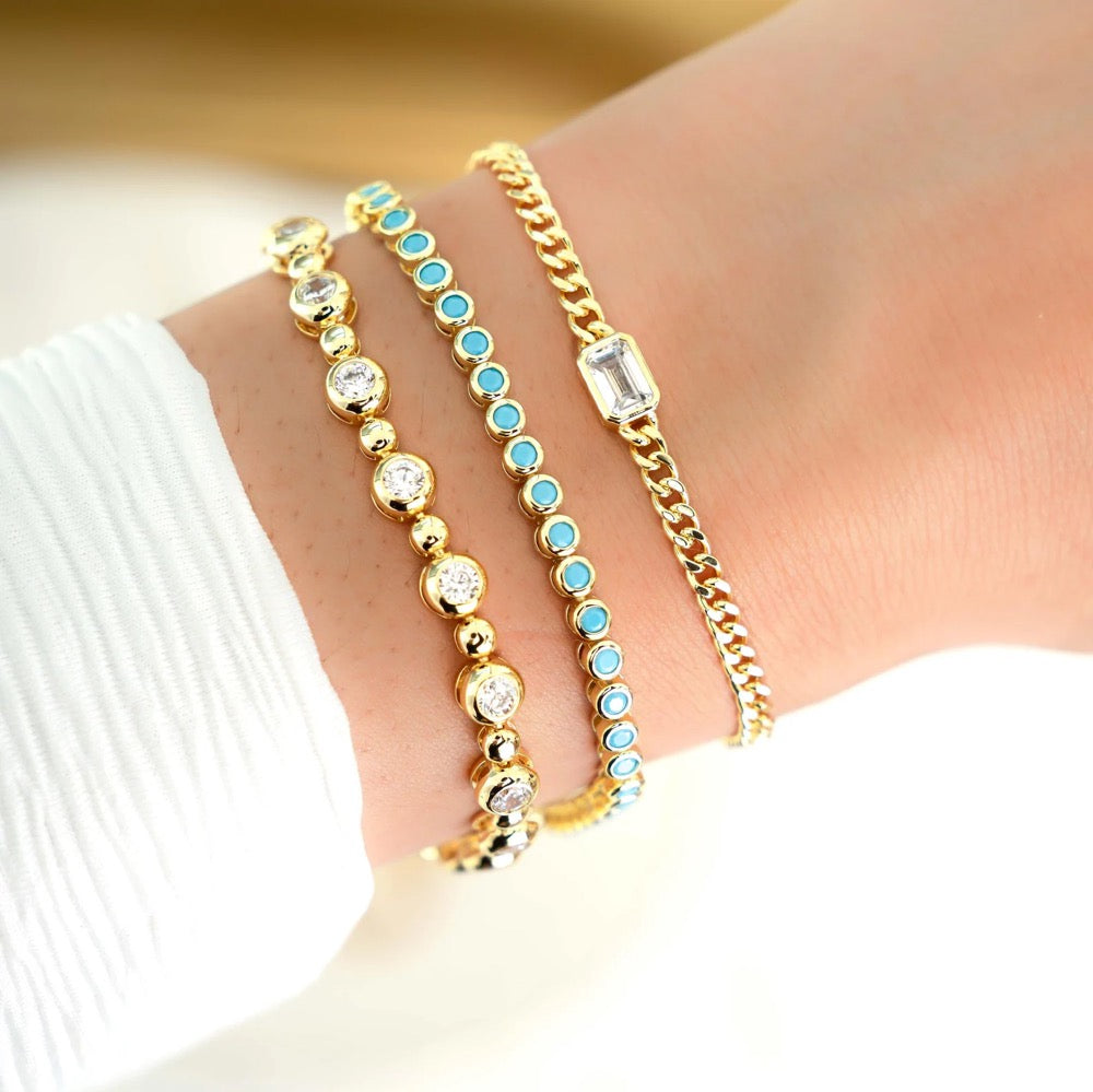 Turquoise Tennis Bracelet, Turquoise Jewelry, Gemstone Bracelet, Gift for Her, Gold Bracelet, Silver Bracelet, Turquoise
