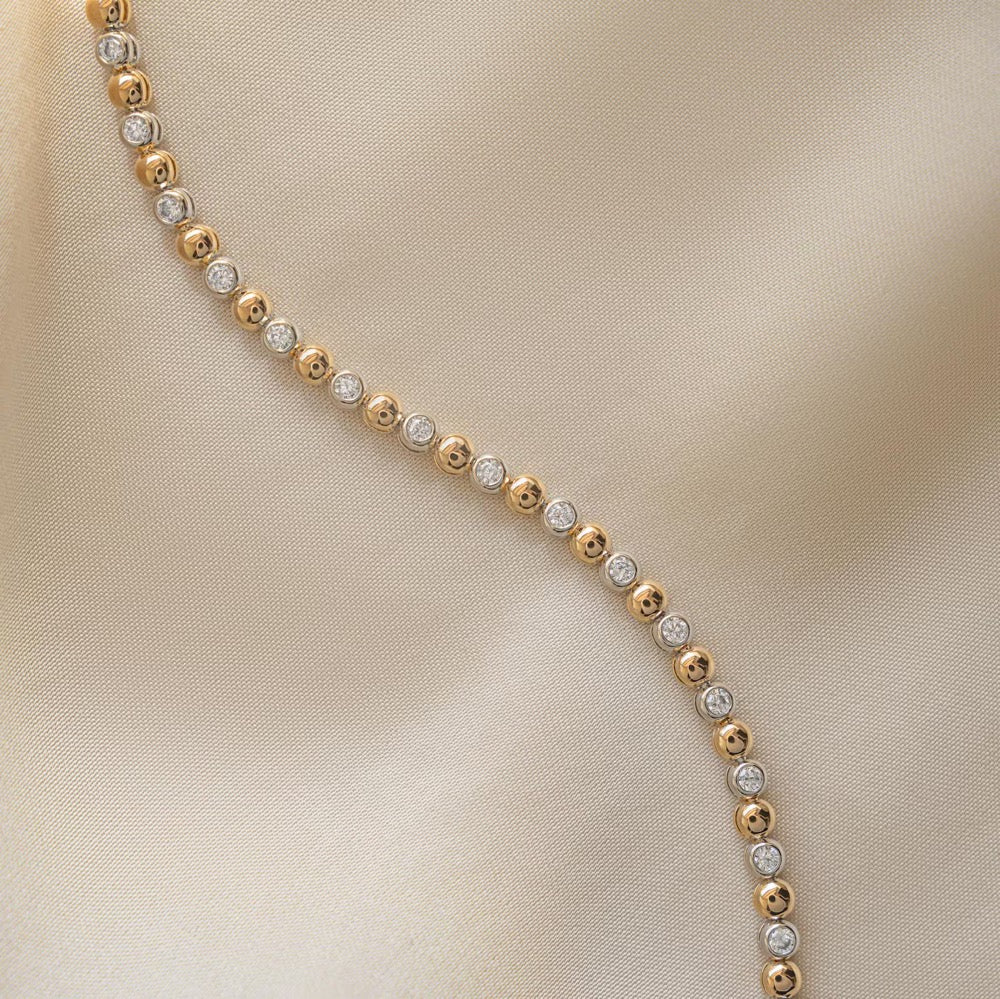 Mixed Metal Tennis Bracelet, Bezel Tennis Bracelet, Two Tone Jewelry, Beaded Bracelet, Diamond Bracelet, Stackable Bracelet, Gift for Her