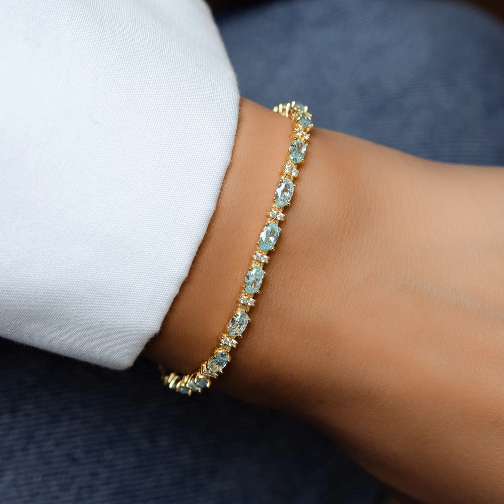 Aquamarine and CZ Bracelet, Tennis Bracelet, March Birthstone, Aquamarine Bracelet, Aquamarine Jewelry