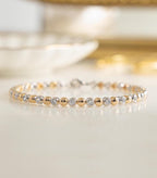 Mixed Metal Tennis Bracelet, Bezel Tennis Bracelet, Two Tone Jewelry, Beaded Bracelet, Diamond Bracelet, Stackable Bracelet, Gift for Her