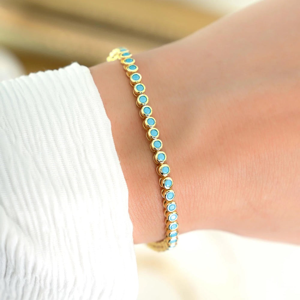Turquoise Tennis Bracelet, Turquoise Jewelry, Gemstone Bracelet, Gift for Her, Gold Bracelet, Silver Bracelet, Turquoise