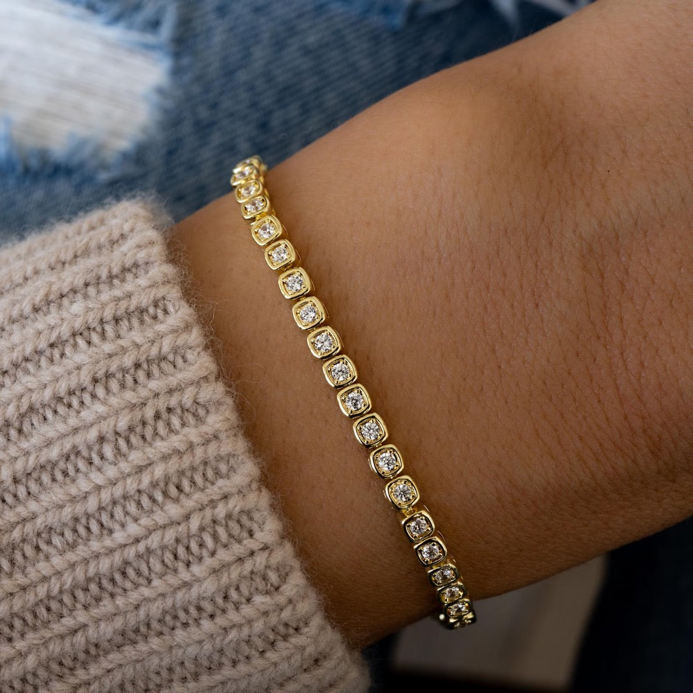 Handmade Tennis Bracelet, Gold Tennis Bracelet, Cubic Zirconia Tennis Bracelet, Dainty Bracelet, Diamond Bracelet, Gift