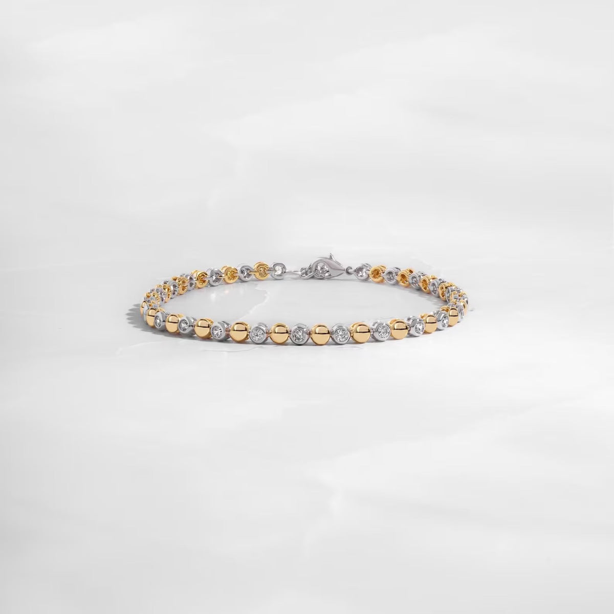 Mixed Metal Tennis Bracelet, Bezel Tennis Bracelet, Two Tone Jewelry, Beaded Bracelet, Diamond Bracelet, Stackable Bracelet, Gift for Her