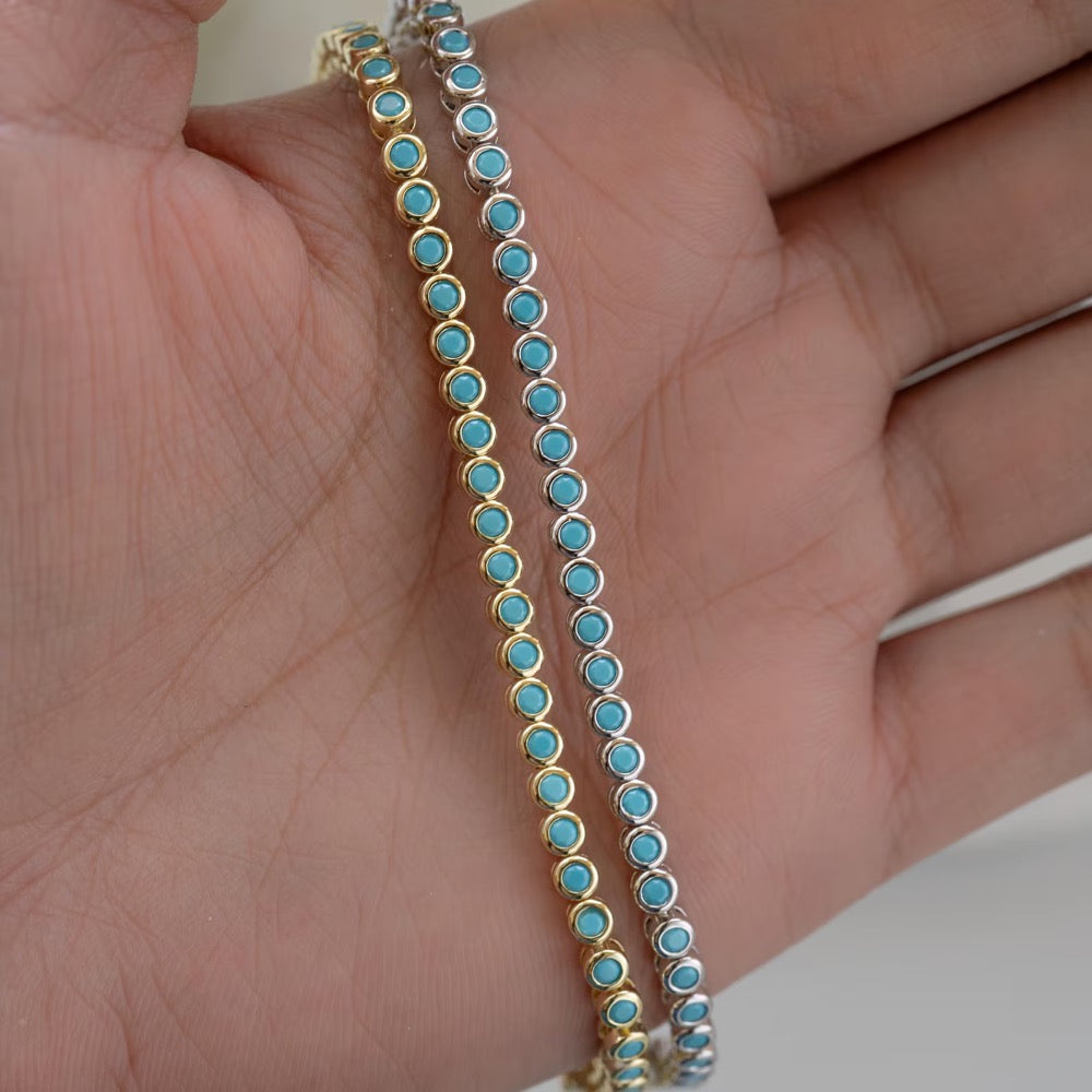 Turquoise Tennis Bracelet, Turquoise Jewelry, Gemstone Bracelet, Gift for Her, Gold Bracelet, Silver Bracelet, Turquoise